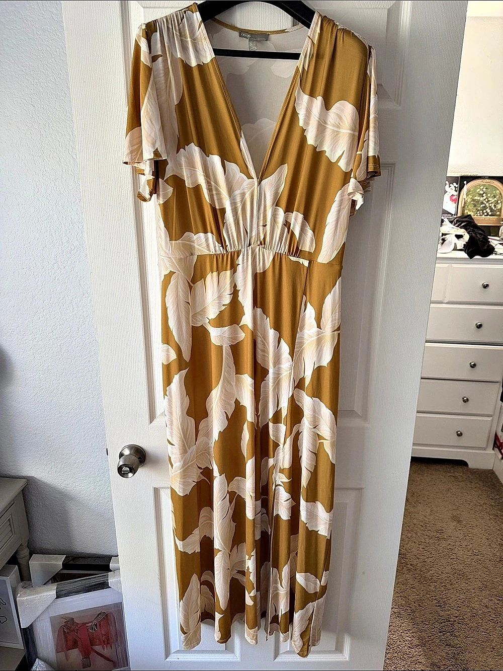 ASOS Floral Maxi Dress in Light Golden Brown & White Size 14 *NO Belt